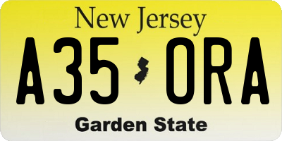 NJ license plate A35ORA