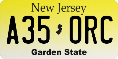 NJ license plate A35ORC