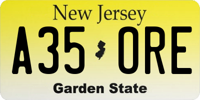 NJ license plate A35ORE