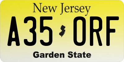 NJ license plate A35ORF