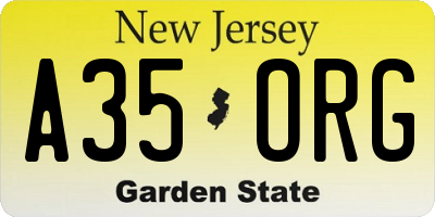NJ license plate A35ORG