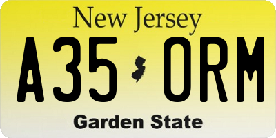 NJ license plate A35ORM