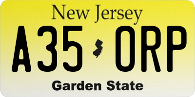 NJ license plate A35ORP