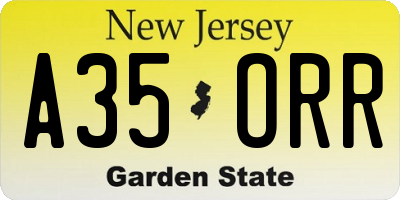 NJ license plate A35ORR