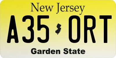 NJ license plate A35ORT