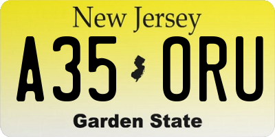 NJ license plate A35ORU