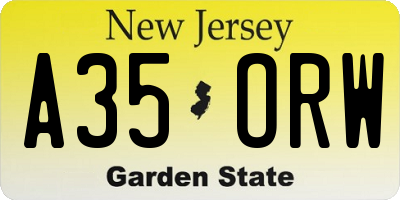 NJ license plate A35ORW
