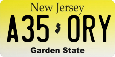 NJ license plate A35ORY