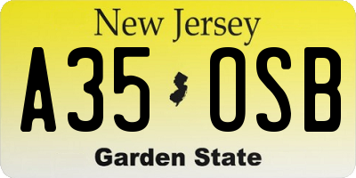 NJ license plate A35OSB
