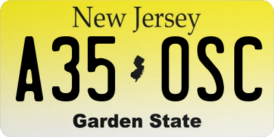 NJ license plate A35OSC