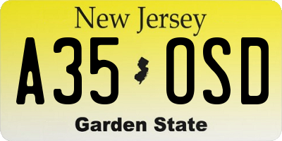 NJ license plate A35OSD