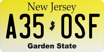 NJ license plate A35OSF