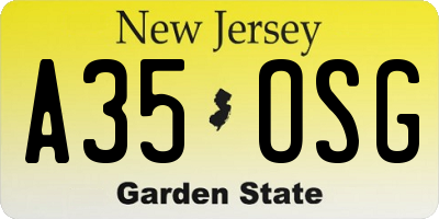NJ license plate A35OSG