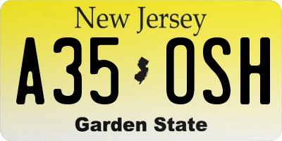 NJ license plate A35OSH