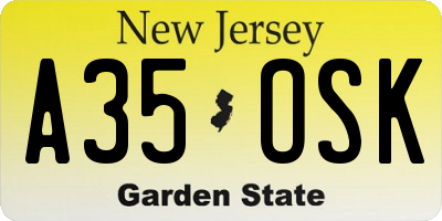NJ license plate A35OSK