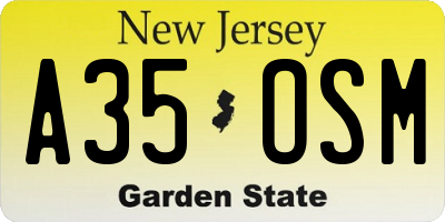 NJ license plate A35OSM