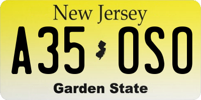 NJ license plate A35OSO