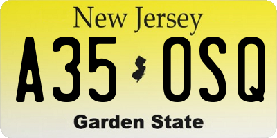 NJ license plate A35OSQ