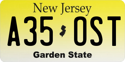 NJ license plate A35OST
