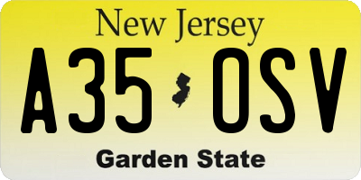 NJ license plate A35OSV
