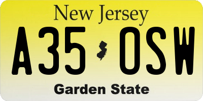 NJ license plate A35OSW