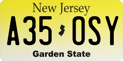 NJ license plate A35OSY