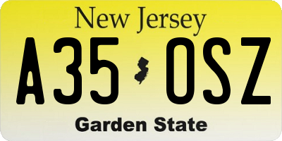 NJ license plate A35OSZ