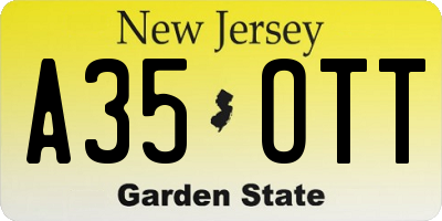 NJ license plate A35OTT