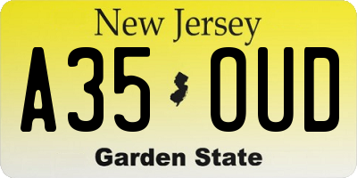 NJ license plate A35OUD