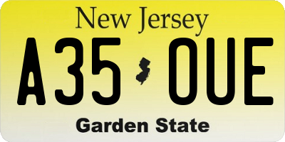 NJ license plate A35OUE