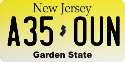 NJ license plate A35OUN