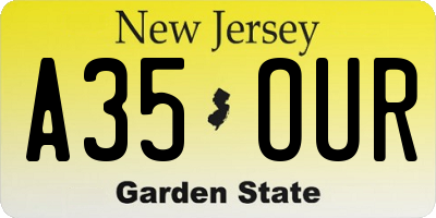 NJ license plate A35OUR