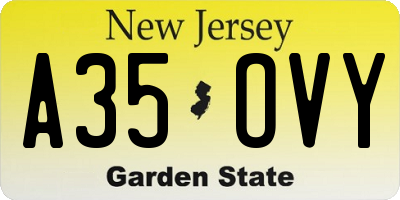 NJ license plate A35OVY