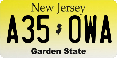 NJ license plate A35OWA