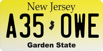 NJ license plate A35OWE