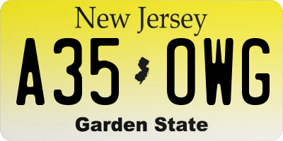 NJ license plate A35OWG