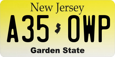 NJ license plate A35OWP
