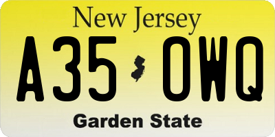 NJ license plate A35OWQ