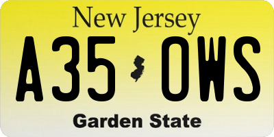 NJ license plate A35OWS