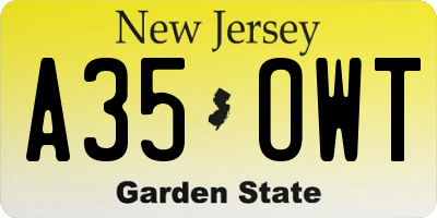 NJ license plate A35OWT