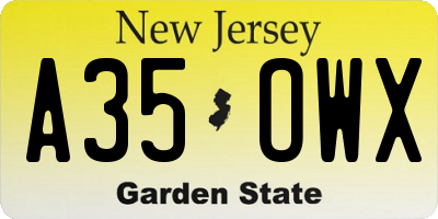 NJ license plate A35OWX