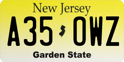 NJ license plate A35OWZ