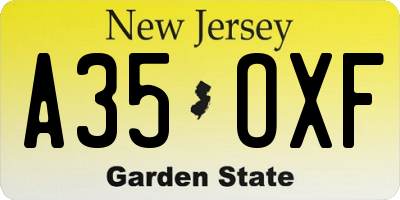 NJ license plate A35OXF