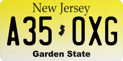 NJ license plate A35OXG