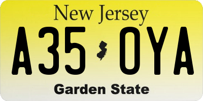 NJ license plate A35OYA
