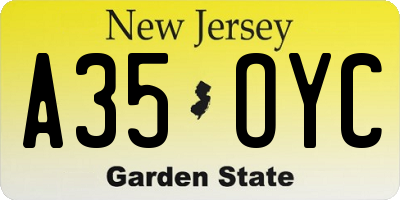 NJ license plate A35OYC