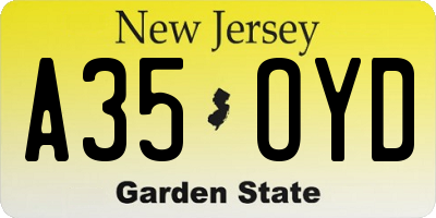 NJ license plate A35OYD