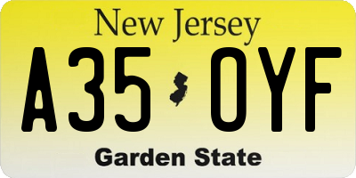 NJ license plate A35OYF