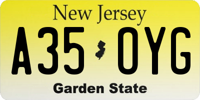 NJ license plate A35OYG