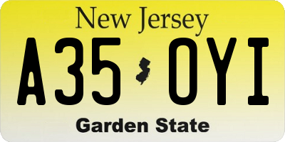 NJ license plate A35OYI